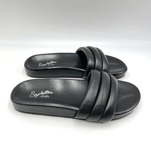 Seychelles‎ Size 7 Low Key Black Leather Slip On Wide Band Slides Sandals Shoes